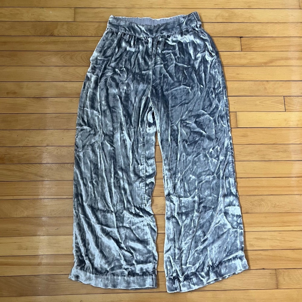 Maeve Anthropologie Silver Grey Crushed Velvet Wide Leg Pants Small